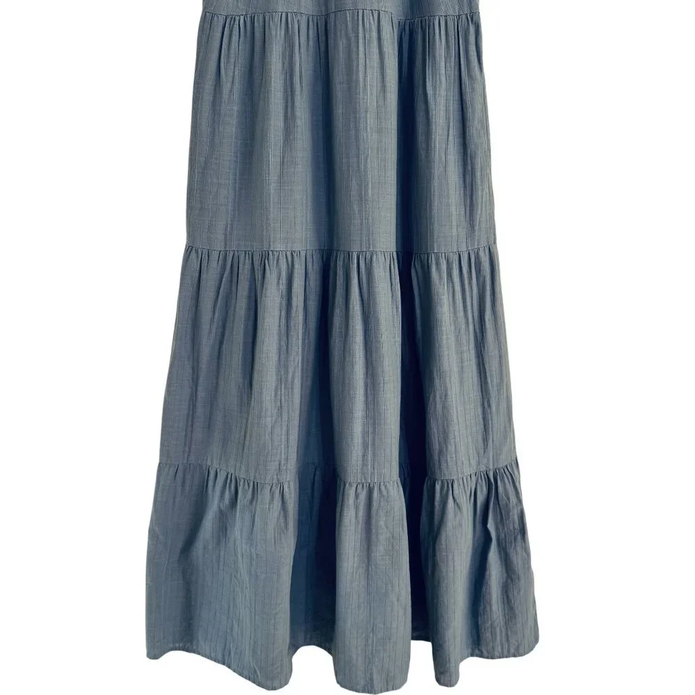 Universal Thread Women's Blue 100% Cotton Sleeveless Tiered Maxi Sundress XS - Picture 4 of 6